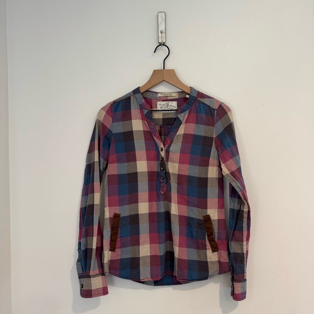 Maison Scotch Scotch and Soda Plaid Tunic Top Leather Trim Size 1 Small